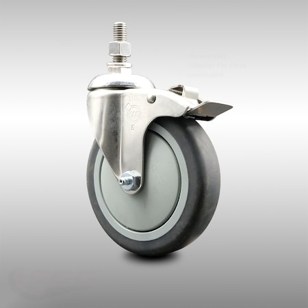 Service Caster 5 Inch 316SS Thermoplastic Rubber Swivel 1/2 Inch Stem Caster Total Lock Brake SCC SCC-SS316TSTTL20S514-TPRB-121315
